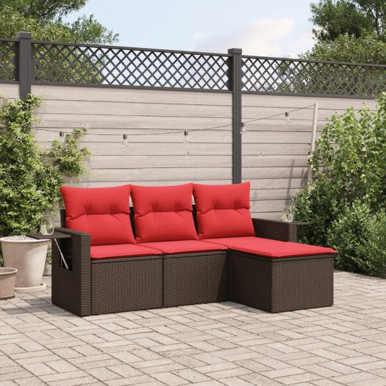 4-teiliges Gartensofa-Set mit Kissen, schwarzes Polyrattan