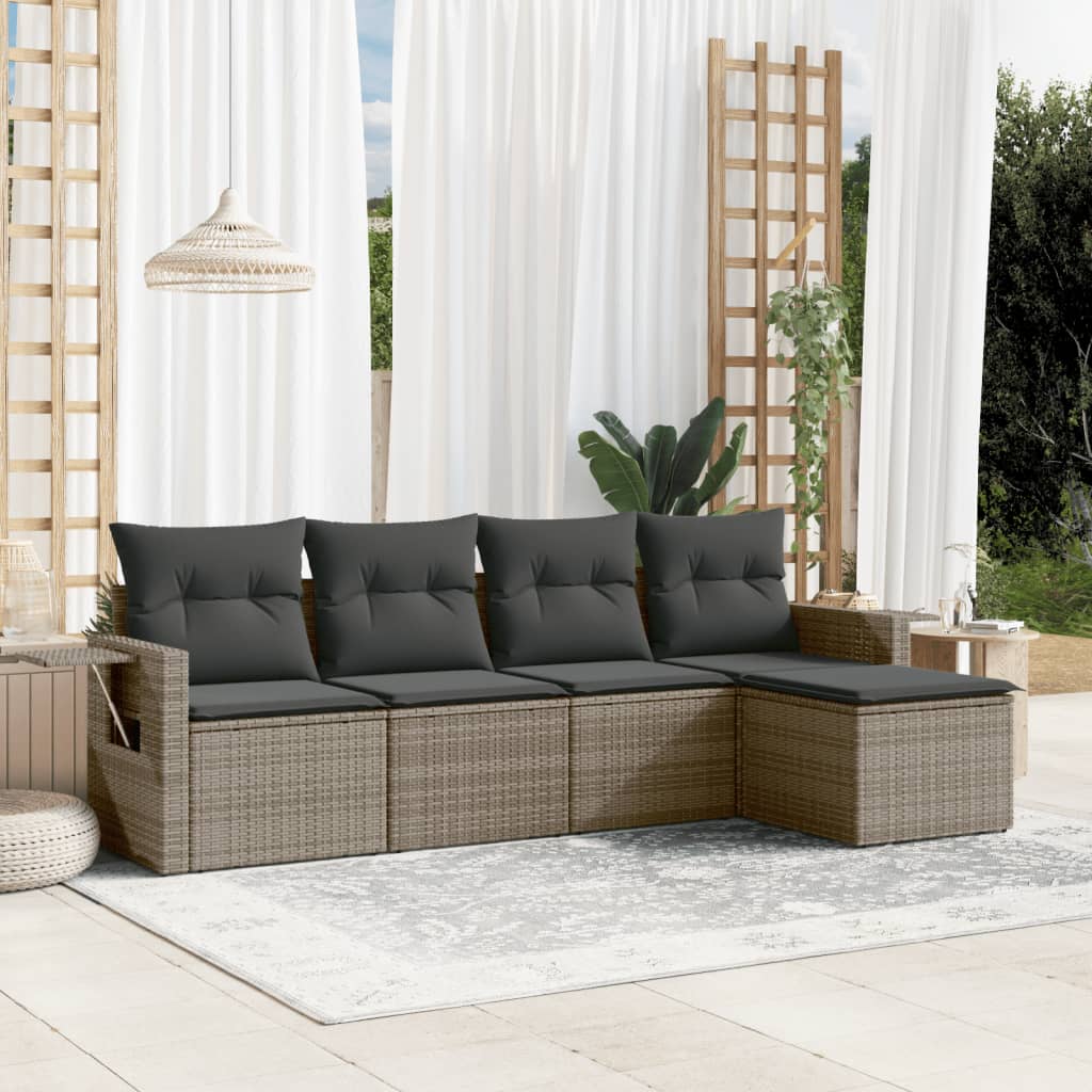 5-tlg. Garten-Sofagarnitur mit Kissen Schwarz Poly Rattan