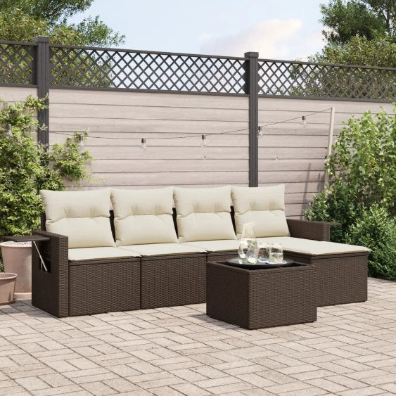 5-tlg. Garten-Sofagarnitur mit Kissen Schwarz Poly Rattan