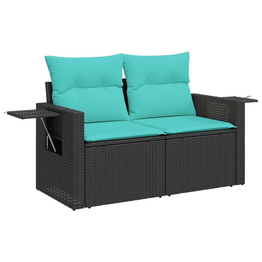 4-teiliges Gartensofa-Set mit Kissen, schwarzes Polyrattan