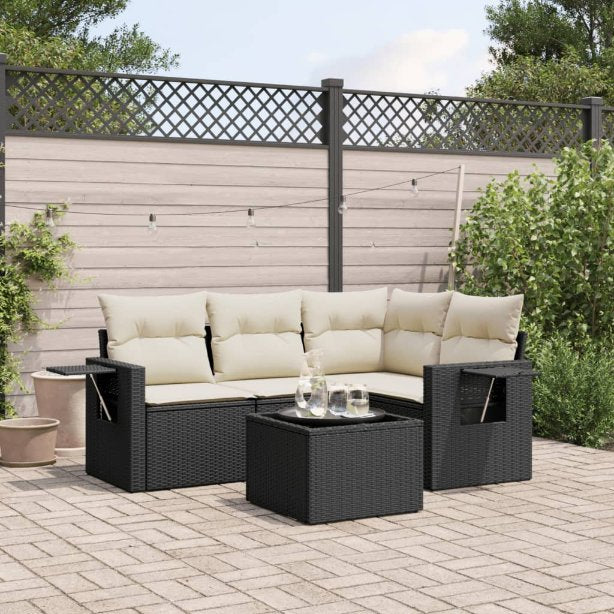 4-tlg. Garten-Sofagarnitur mit Kissen Schwarz Poly Rattan