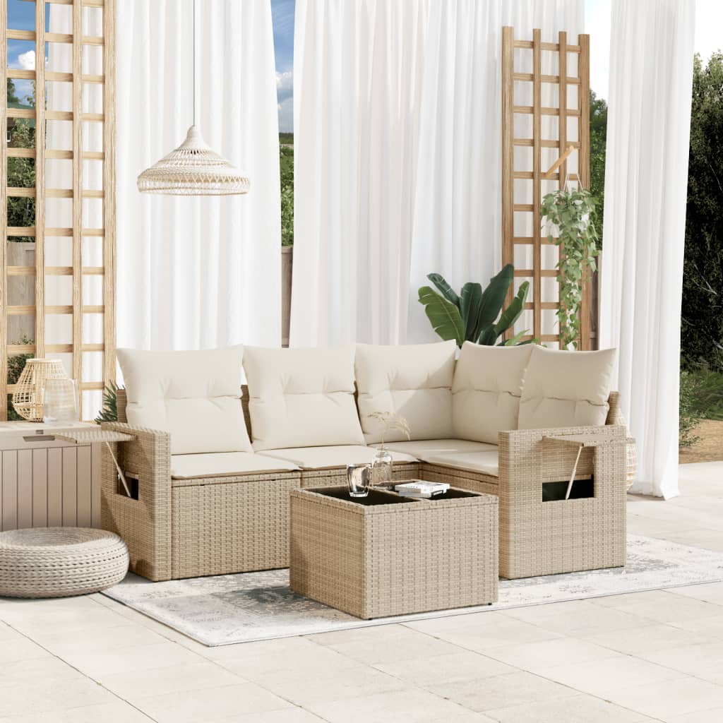 4-tlg. Garten-Sofagarnitur mit Kissen Schwarz Poly Rattan