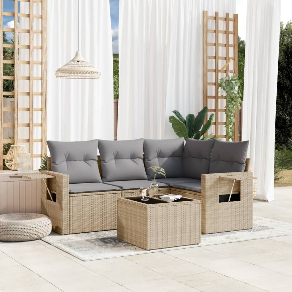 4-tlg. Garten-Sofagarnitur mit Kissen Schwarz Poly Rattan