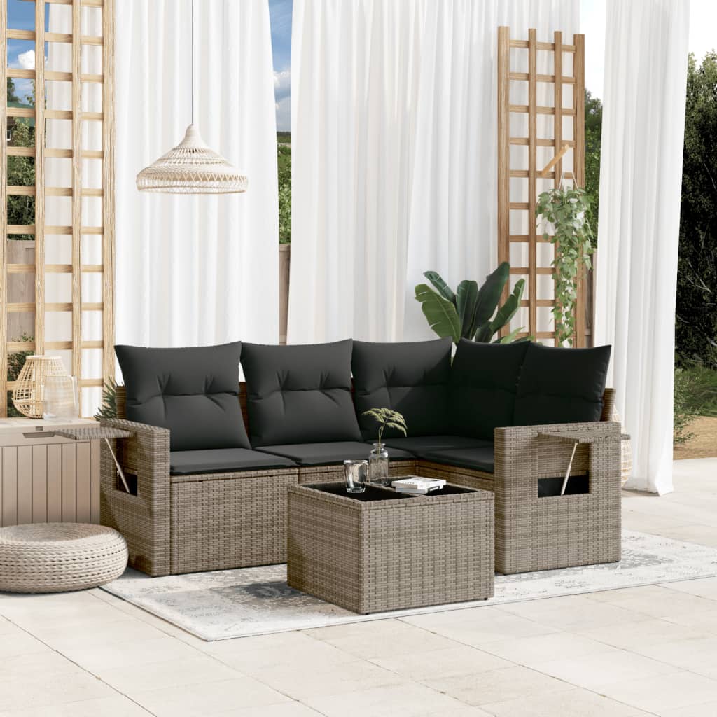 4-tlg. Garten-Sofagarnitur mit Kissen Schwarz Poly Rattan