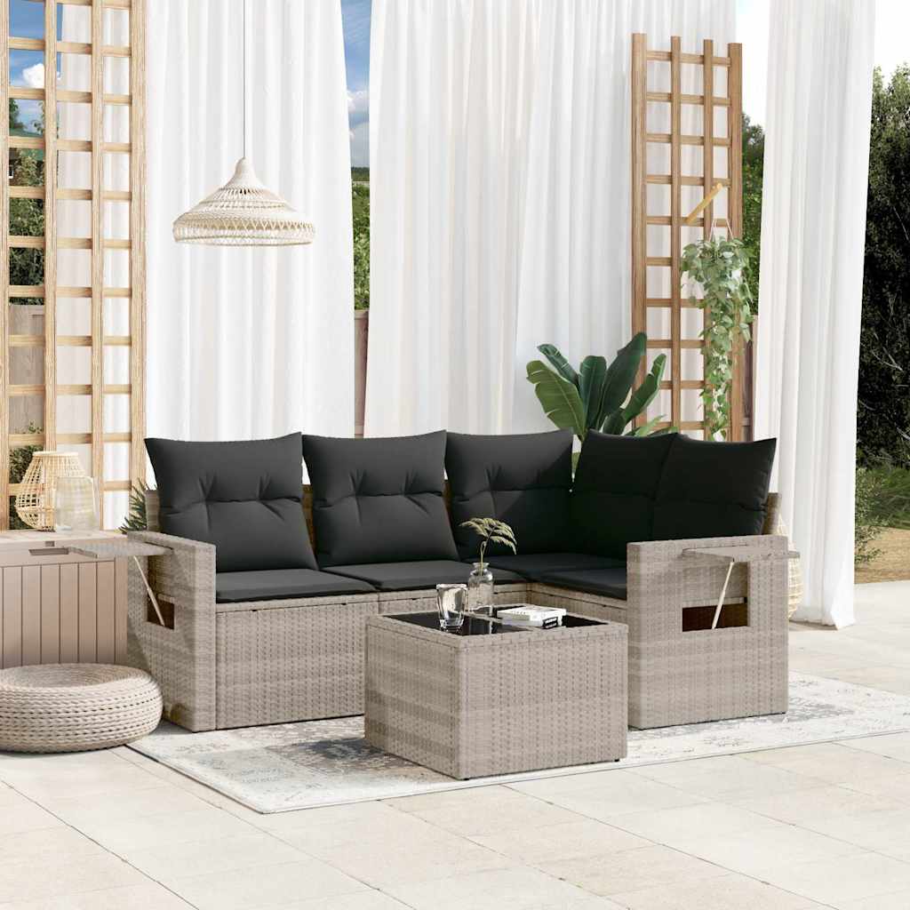 4-tlg. Garten-Sofagarnitur mit Kissen Schwarz Poly Rattan