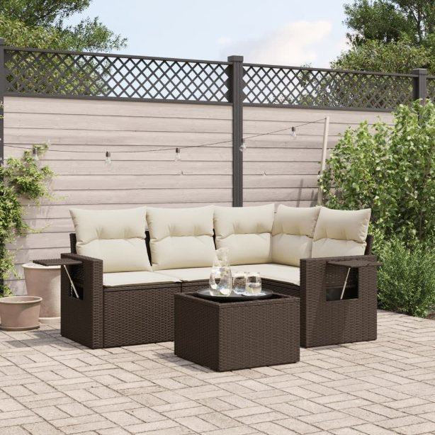 4-tlg. Garten-Sofagarnitur mit Kissen Schwarz Poly Rattan