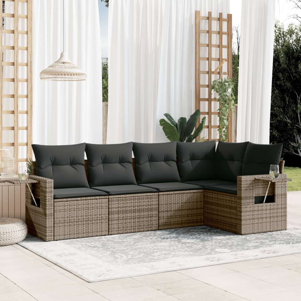 5-tlg. Garten-Sofagarnitur mit Kissen Schwarz Poly Rattan