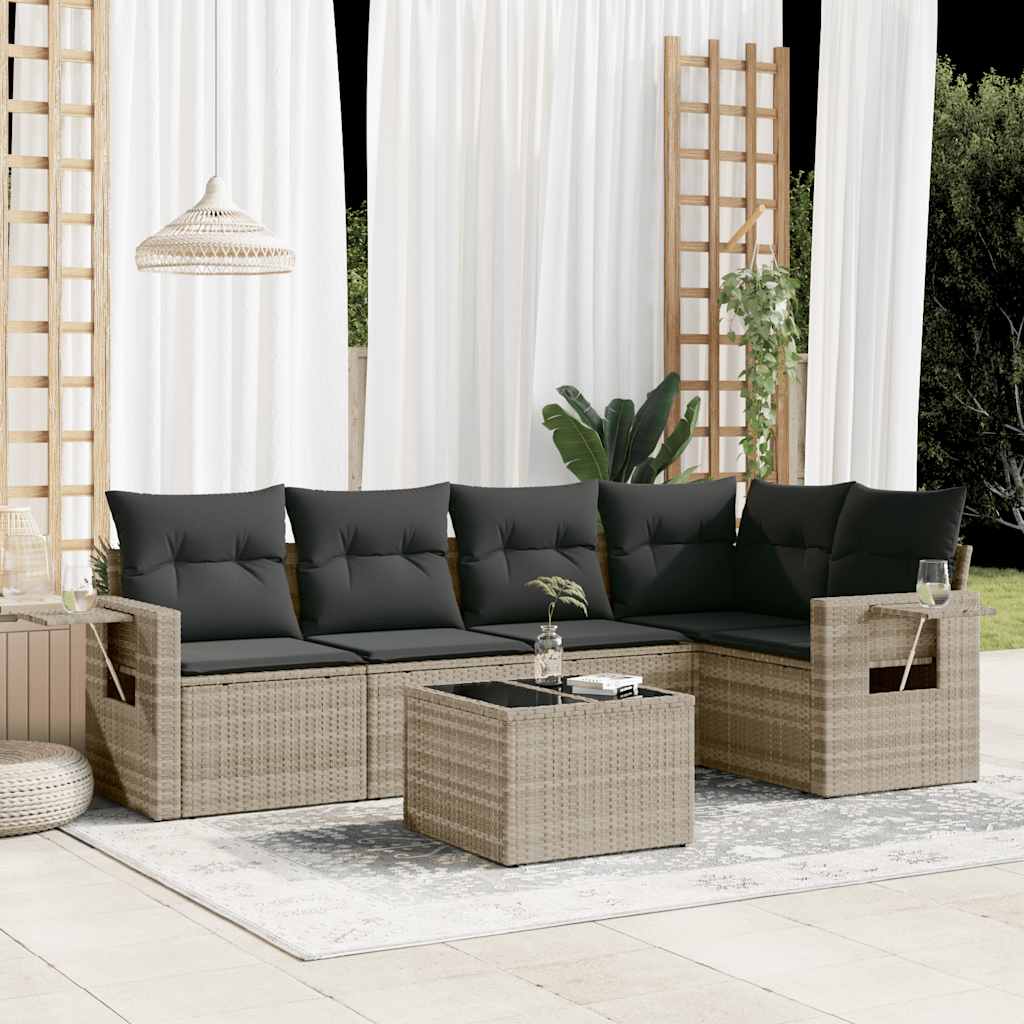 5-tlg. Garten-Sofagarnitur mit Kissen Schwarz Poly Rattan