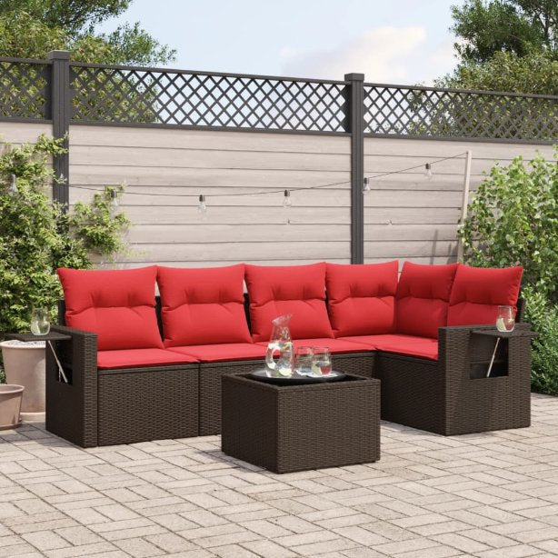 5-teiliges Gartensofa-Set mit Kissen, schwarzes Polyrattan