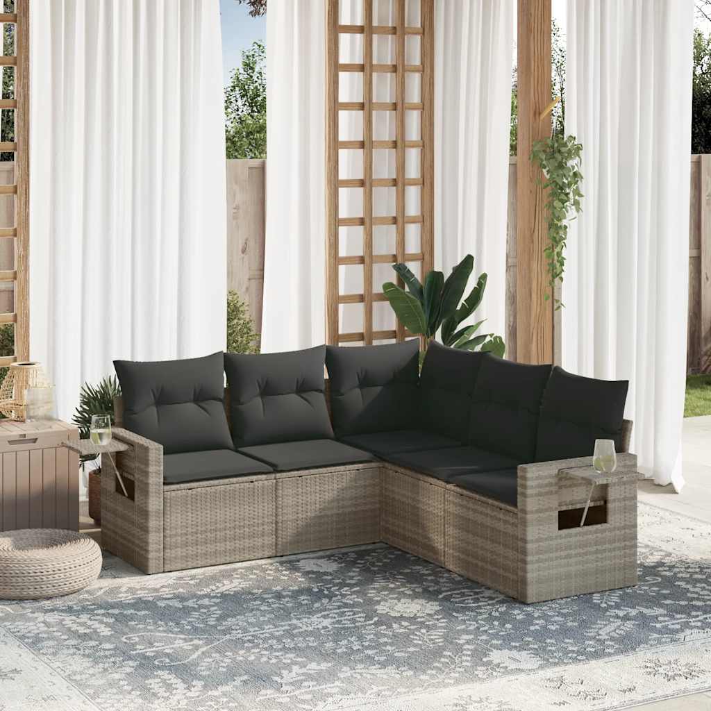 5-tlg. Garten-Sofagarnitur mit Kissen Schwarz Poly Rattan