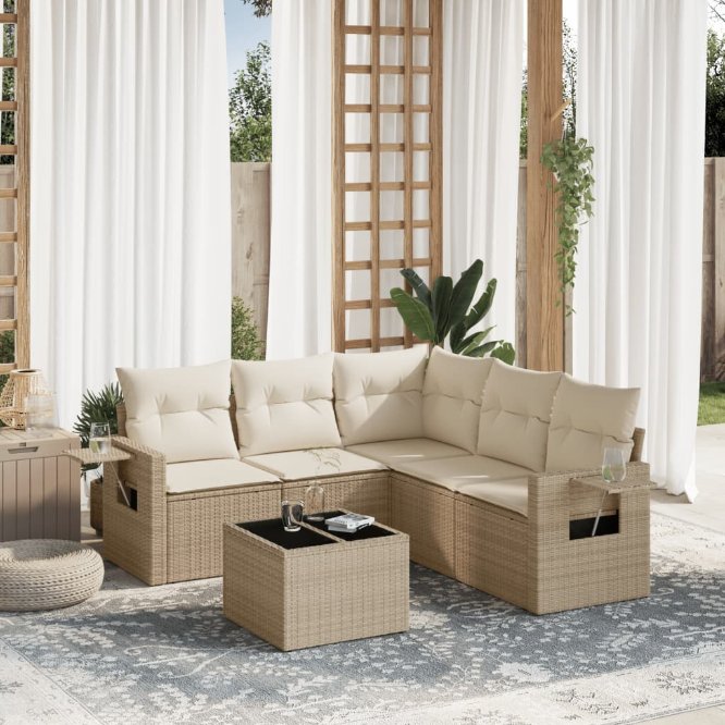 5-tlg. Garten-Sofagarnitur mit Kissen Schwarz Poly Rattan