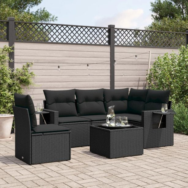 5-tlg. Garten-Sofagarnitur mit Kissen Schwarz Poly Rattan