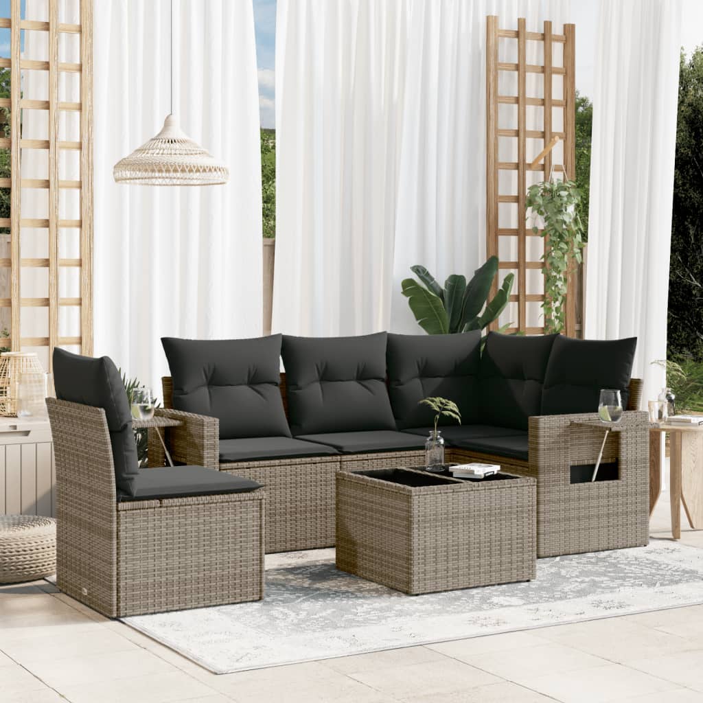 5-tlg. Garten-Sofagarnitur mit Kissen Schwarz Poly Rattan