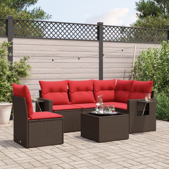 5-teiliges Gartensofa-Set mit Kissen, schwarzes Polyrattan