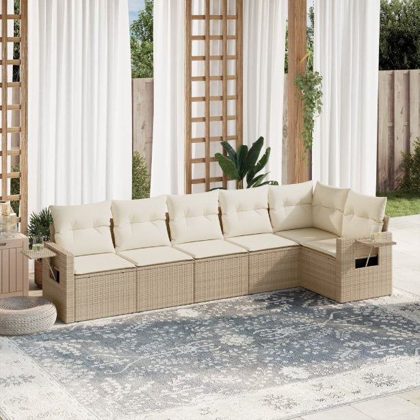 6-tlg. Garten-Sofagarnitur mit Kissen Schwarz Poly Rattan