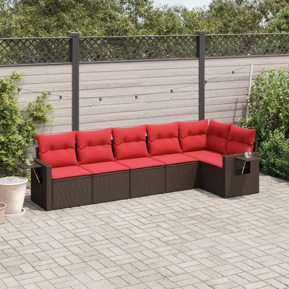 6-teiliges Gartensofa-Set mit Kissen, schwarzes Polyrattan