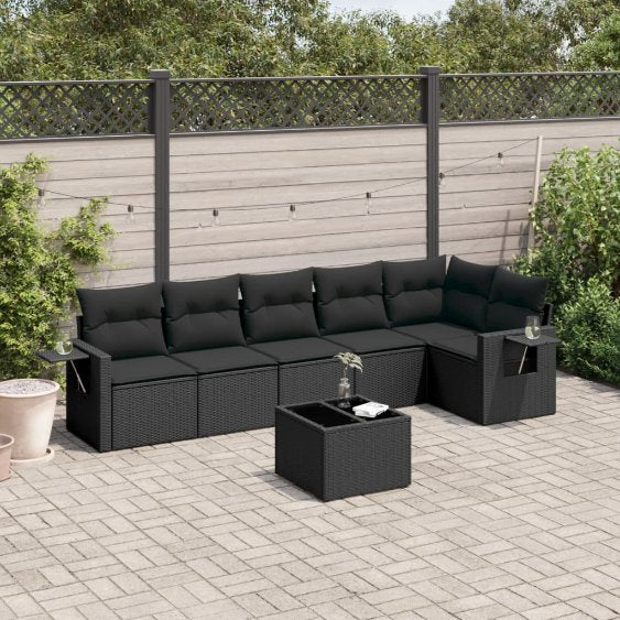 6-tlg. Garten-Sofagarnitur mit Kissen Schwarz Poly Rattan