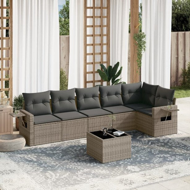 6-tlg. Garten-Sofagarnitur mit Kissen Schwarz Poly Rattan