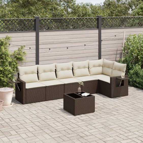 6-tlg. Garten-Sofagarnitur mit Kissen Schwarz Poly Rattan