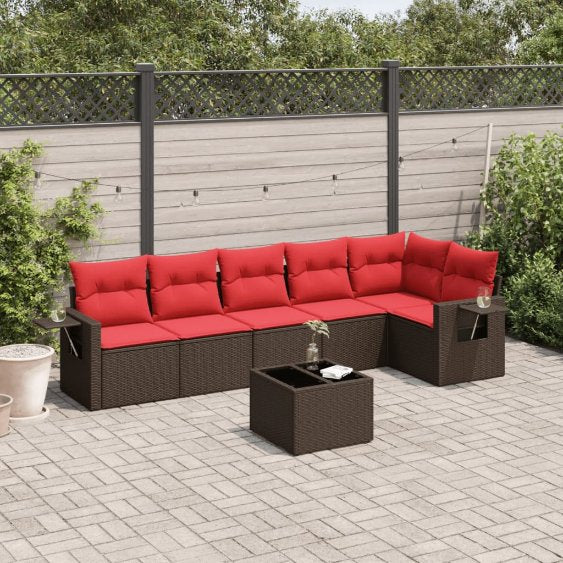 6-teiliges Gartensofa-Set mit Kissen, schwarzes Polyrattan