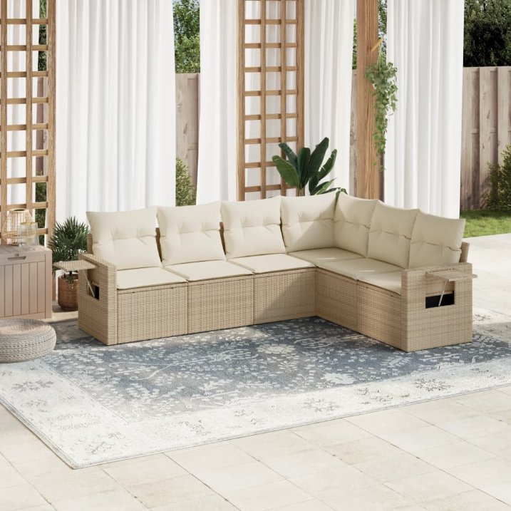 6-tlg. Garten-Sofagarnitur mit Kissen Schwarz Poly Rattan