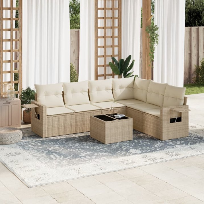 6-tlg. Garten-Sofagarnitur mit Kissen Schwarz Poly Rattan