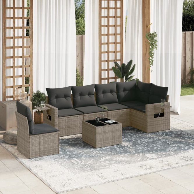 6-tlg. Garten-Sofagarnitur mit Kissen Schwarz Poly Rattan