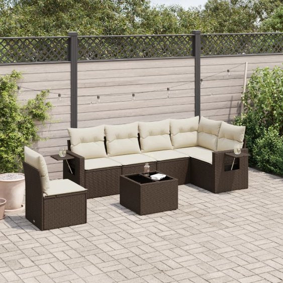 6-tlg. Garten-Sofagarnitur mit Kissen Schwarz Poly Rattan