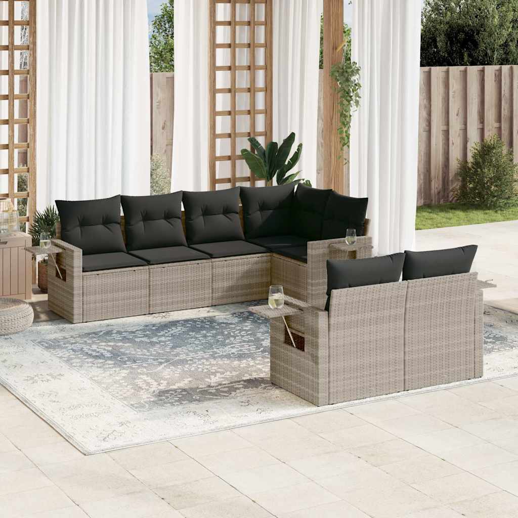 7-tlg. Garten-Sofagarnitur mit Kissen Schwarz Poly Rattan