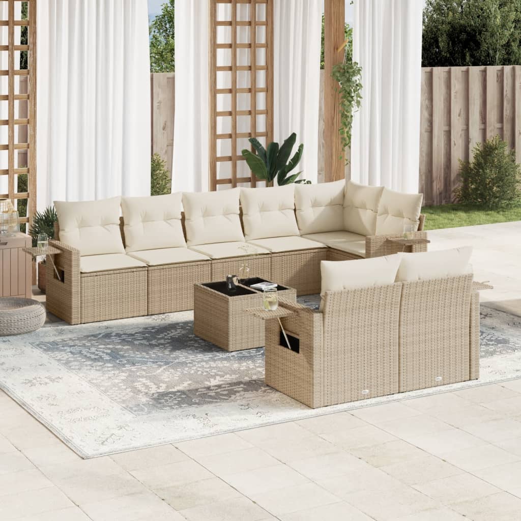 8-tlg. Garten-Sofagarnitur mit Kissen Schwarz Poly Rattan