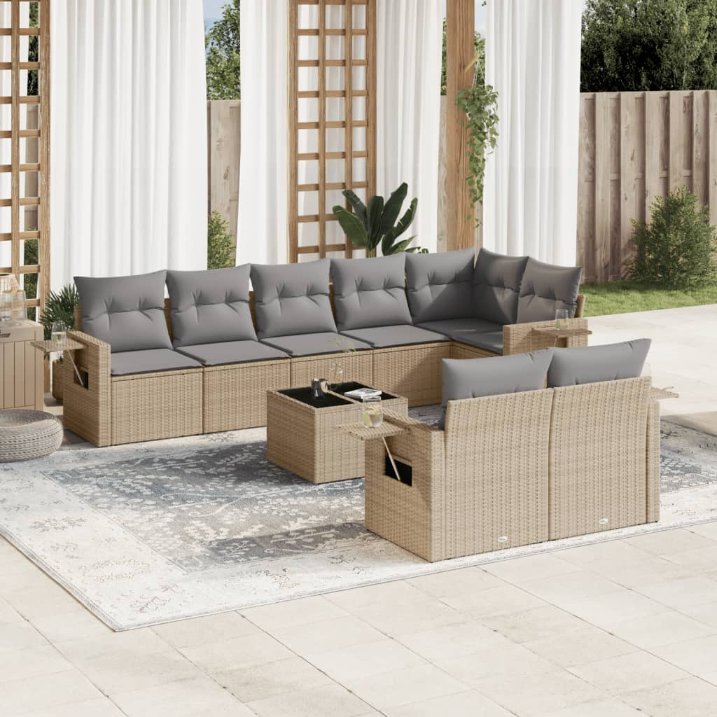 8-tlg. Garten-Sofagarnitur mit Kissen Schwarz Poly Rattan