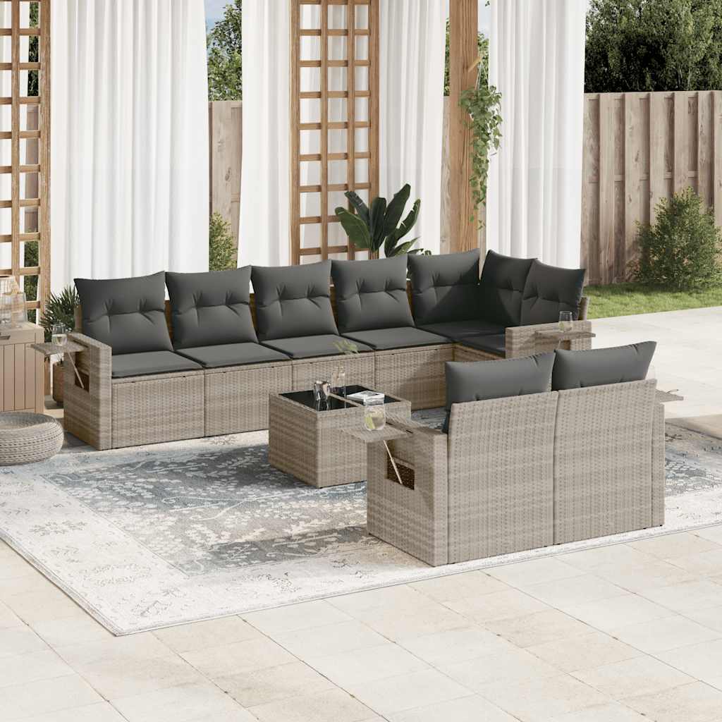8-tlg. Garten-Sofagarnitur mit Kissen Schwarz Poly Rattan