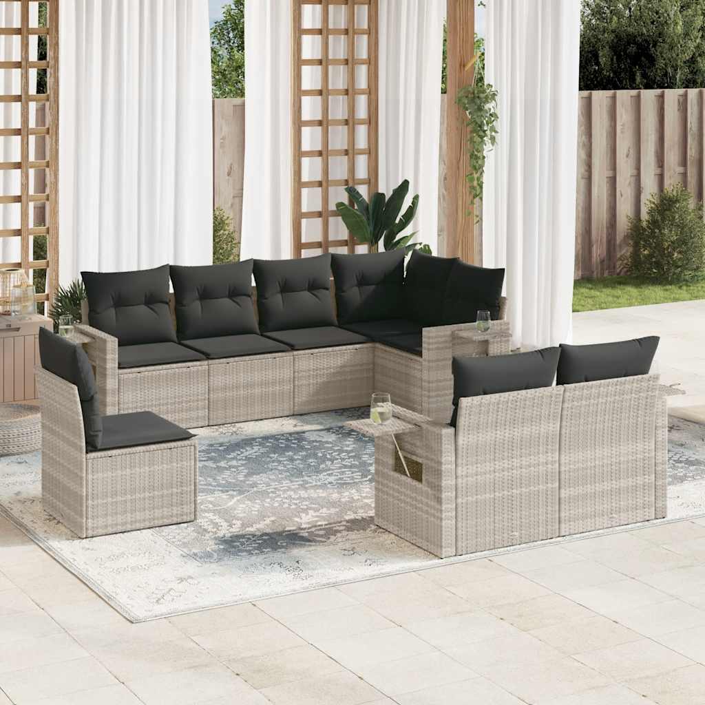 8-tlg. Garten-Sofagarnitur mit Kissen Schwarz Poly Rattan