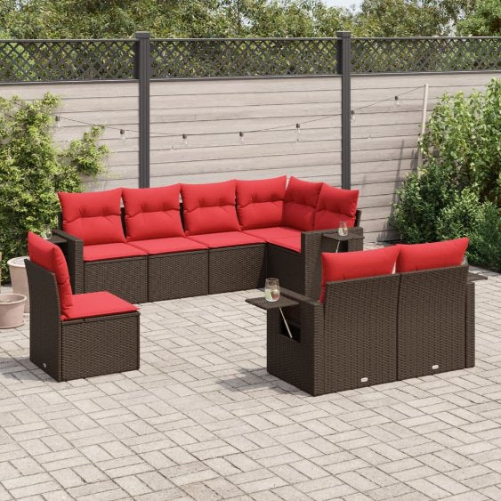 8-teiliges Gartensofa-Set mit Kissen, schwarzes Polyrattan