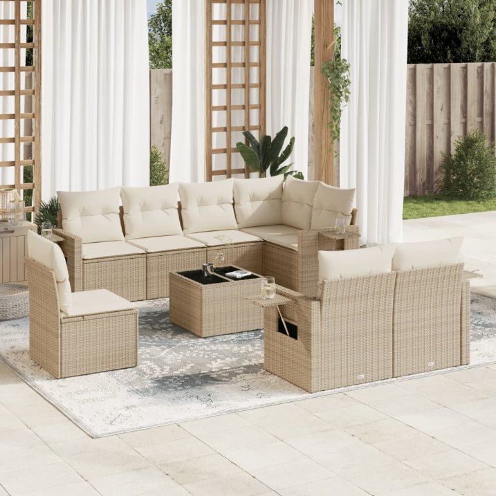 8-tlg. Garten-Sofagarnitur mit Kissen Schwarz Poly Rattan