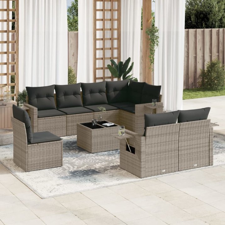8-tlg. Garten-Sofagarnitur mit Kissen Schwarz Poly Rattan