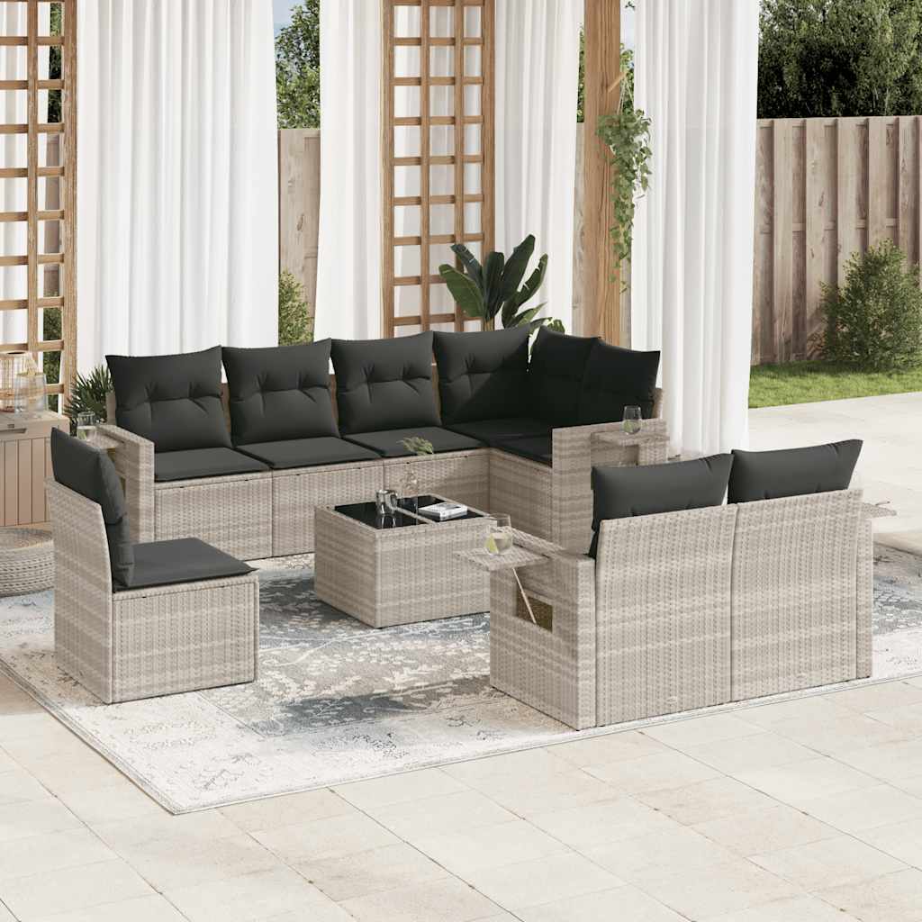 8-tlg. Garten-Sofagarnitur mit Kissen Schwarz Poly Rattan