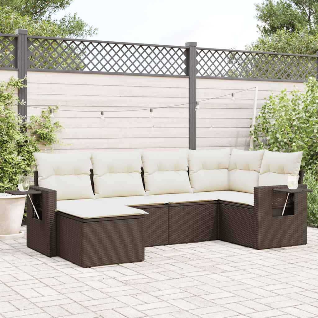 6-tlg. Garten-Sofagarnitur mit Kissen Schwarz Poly Rattan