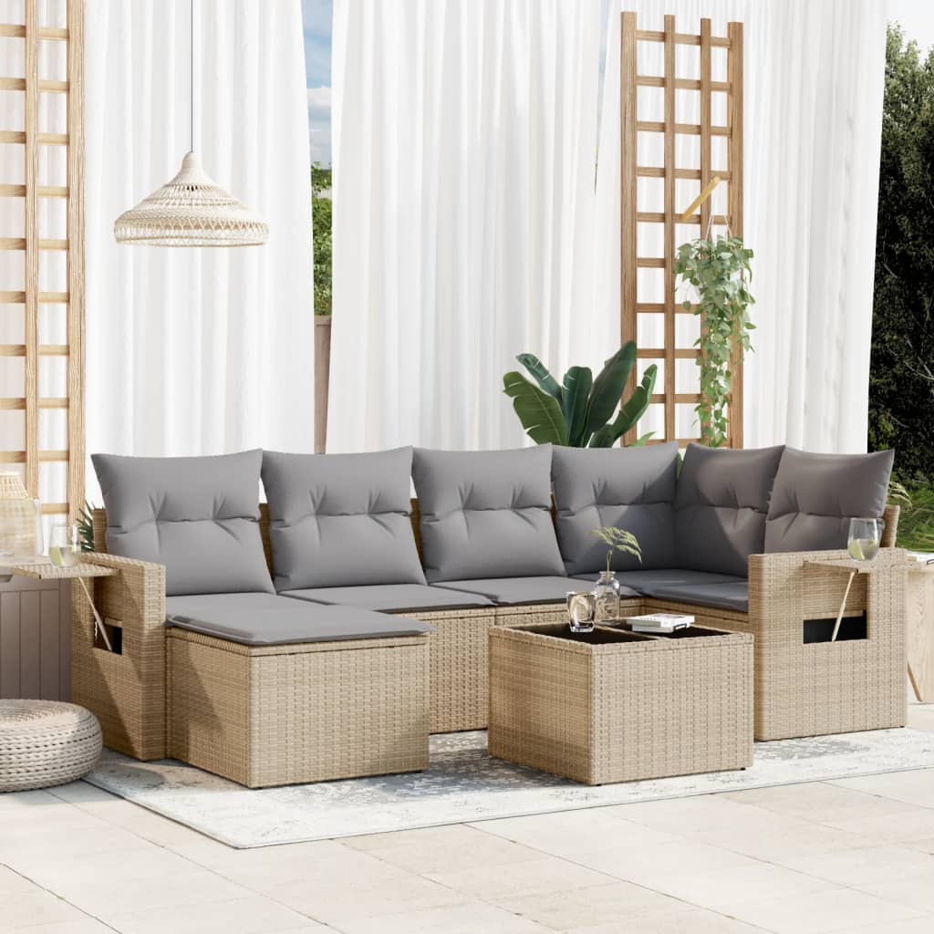6-tlg. Garten-Sofagarnitur mit Kissen Schwarz Poly Rattan