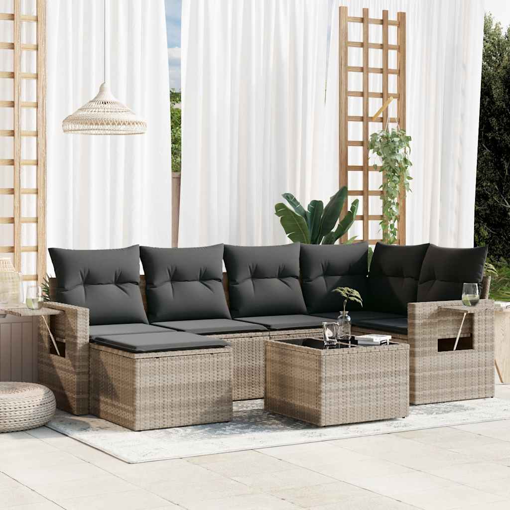 6-tlg. Garten-Sofagarnitur mit Kissen Schwarz Poly Rattan