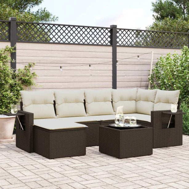 6-tlg. Garten-Sofagarnitur mit Kissen Schwarz Poly Rattan