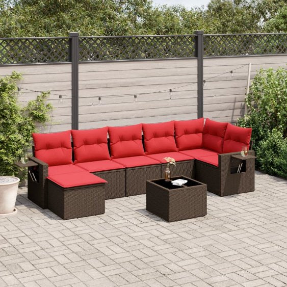 7-teiliges Gartensofa-Set mit Kissen, schwarzes Polyrattan