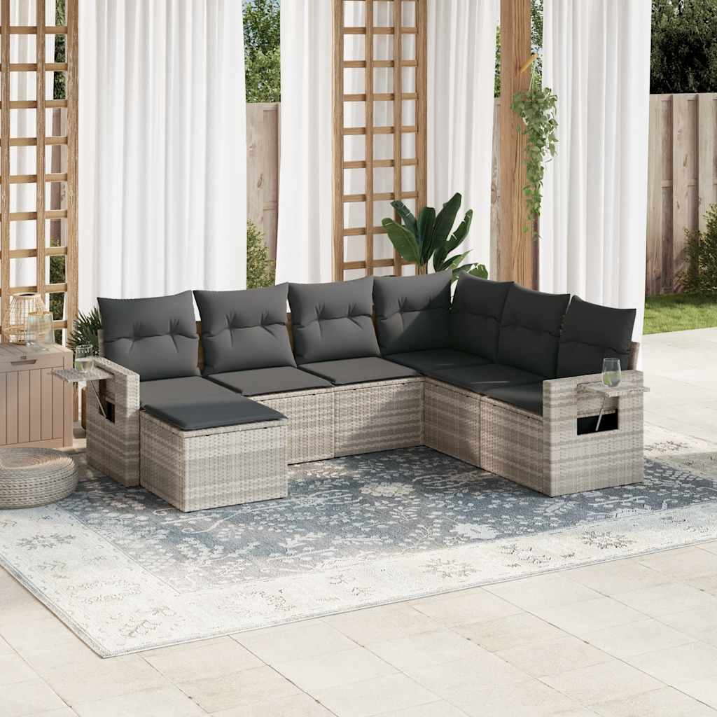 7-tlg. Garten-Sofagarnitur mit Kissen Schwarz Poly Rattan