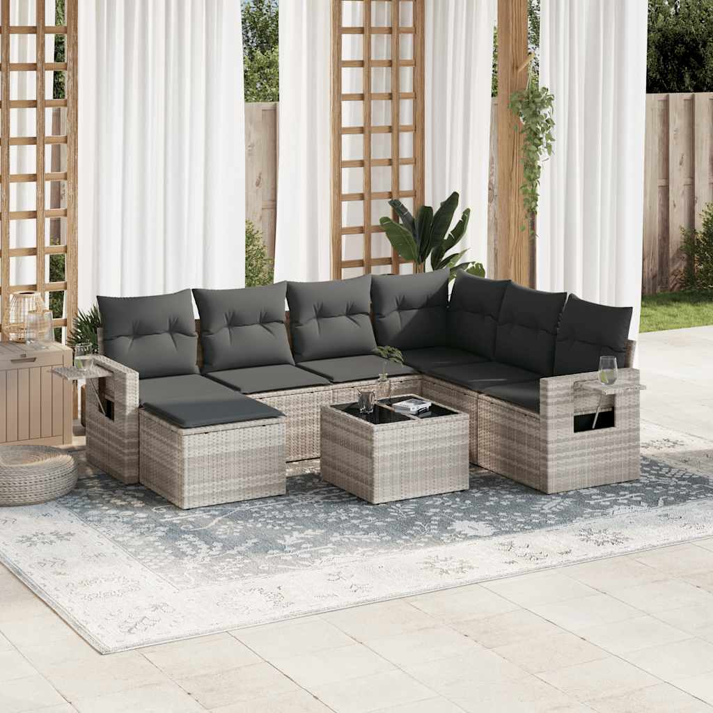 7-tlg. Garten-Sofagarnitur mit Kissen Schwarz Poly Rattan