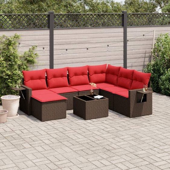 7-teiliges Gartensofa-Set mit Kissen, schwarzes Polyrattan
