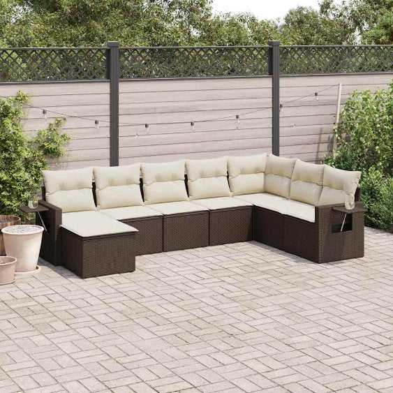 8-tlg. Garten-Sofagarnitur mit Kissen Schwarz Poly Rattan