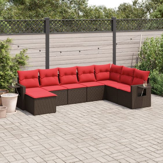 8-teiliges Gartensofa-Set mit Kissen, schwarzes Polyrattan