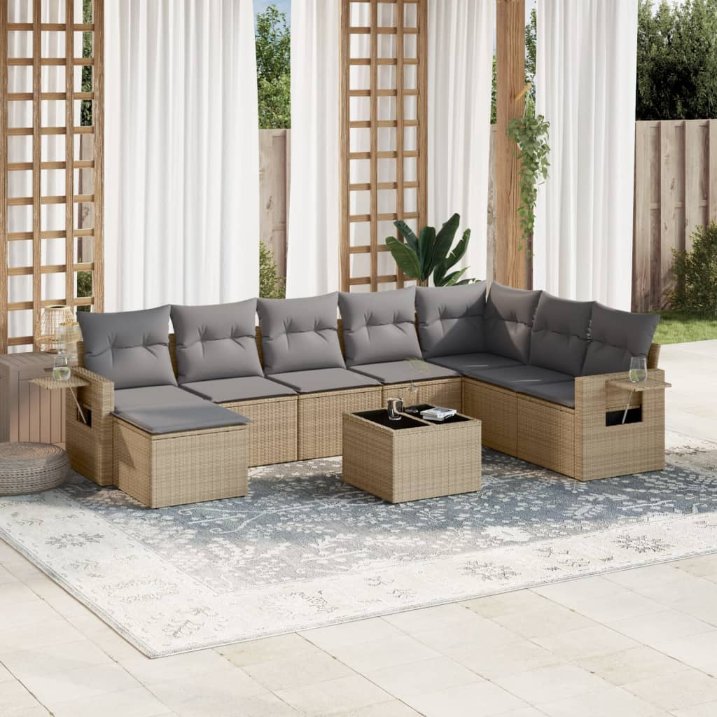 8-tlg. Garten-Sofagarnitur mit Kissen Schwarz Poly Rattan
