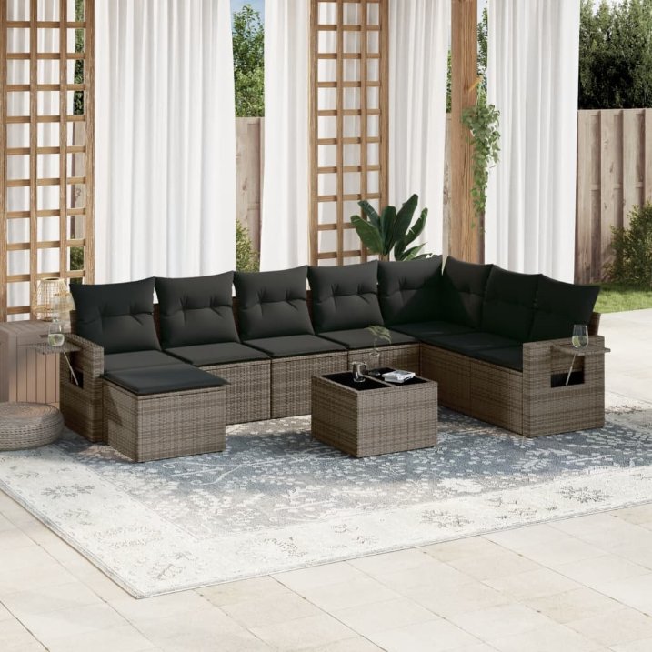 8-tlg. Garten-Sofagarnitur mit Kissen Schwarz Poly Rattan