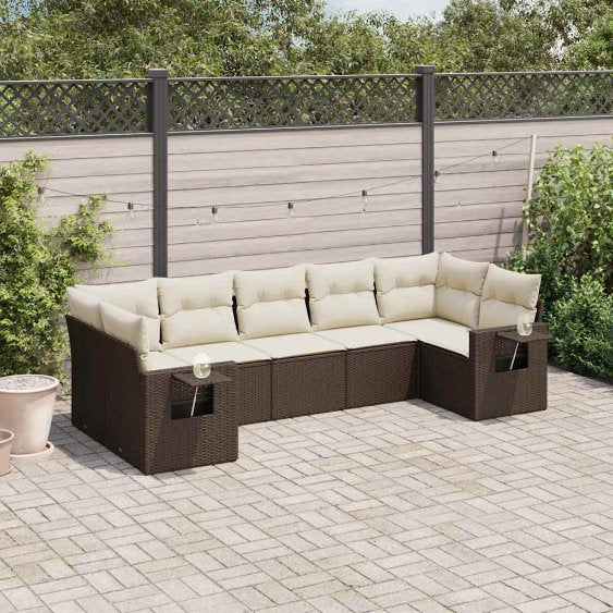 7-tlg. Garten-Sofagarnitur mit Kissen Schwarz Poly Rattan